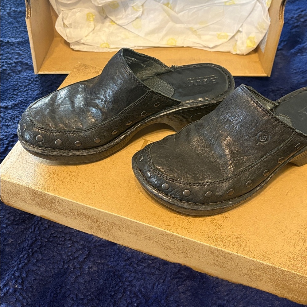 Born Black Leather Clogs